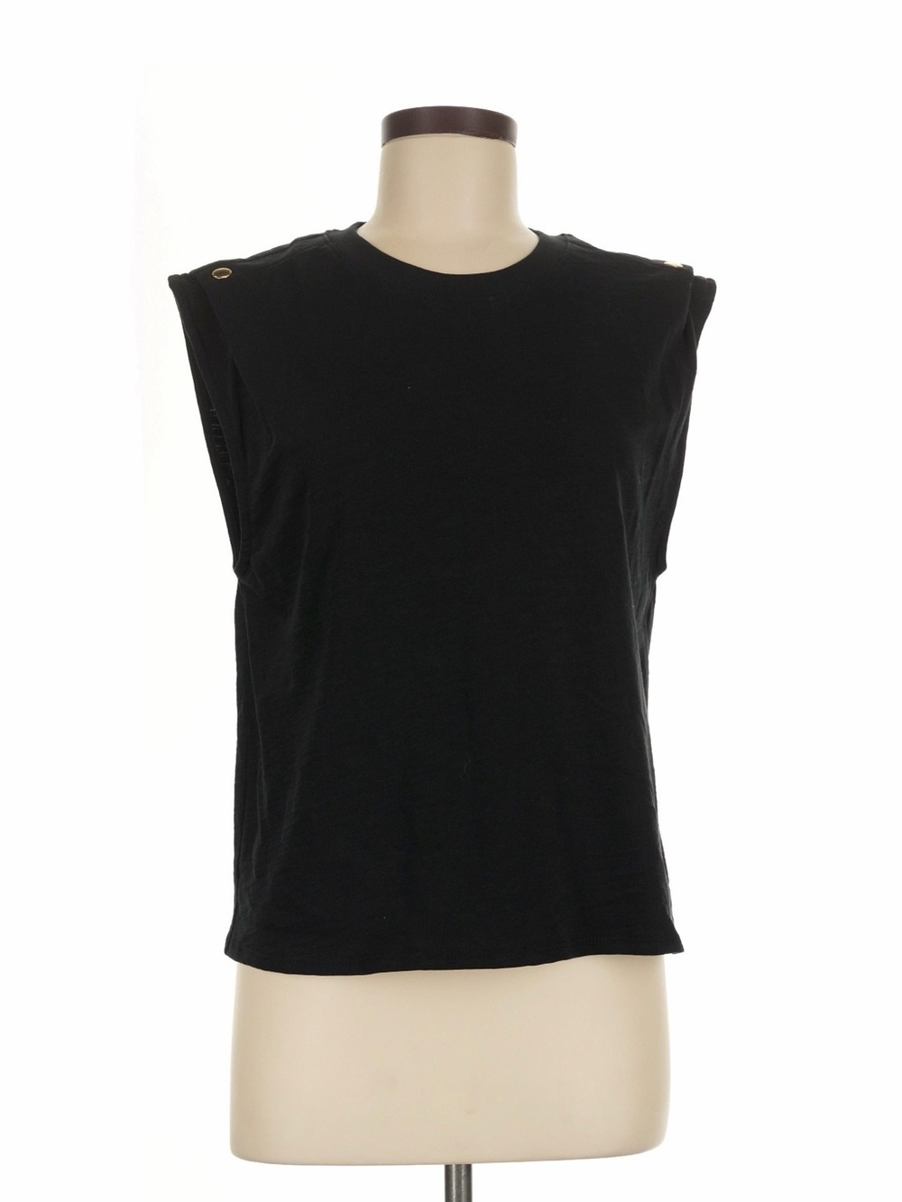 NATION LTD Marina Muscle Tee Tank Jet Black Gold Shoulder Buttons Size Medium